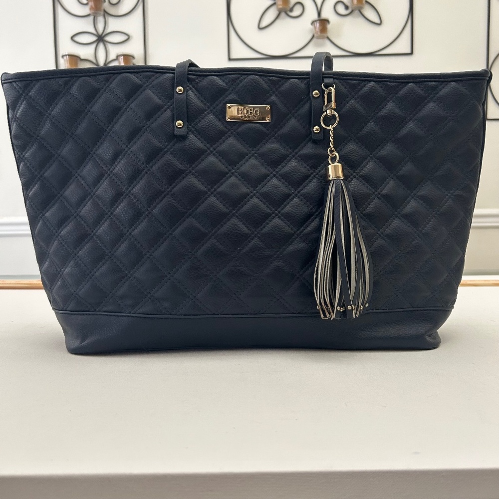 BCBG Paris Large Quilted Dark Navy Blue Tote, Travel, Carry-on, Beach/Diaper Bag
